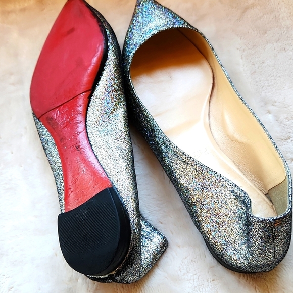 Christian Louboutin Silver Glitter Flats - Picture 3 of 9